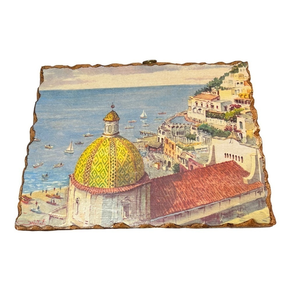Italian Ceramic Decorative Tile Seaside Scene 10 x 8 Wall Hanging